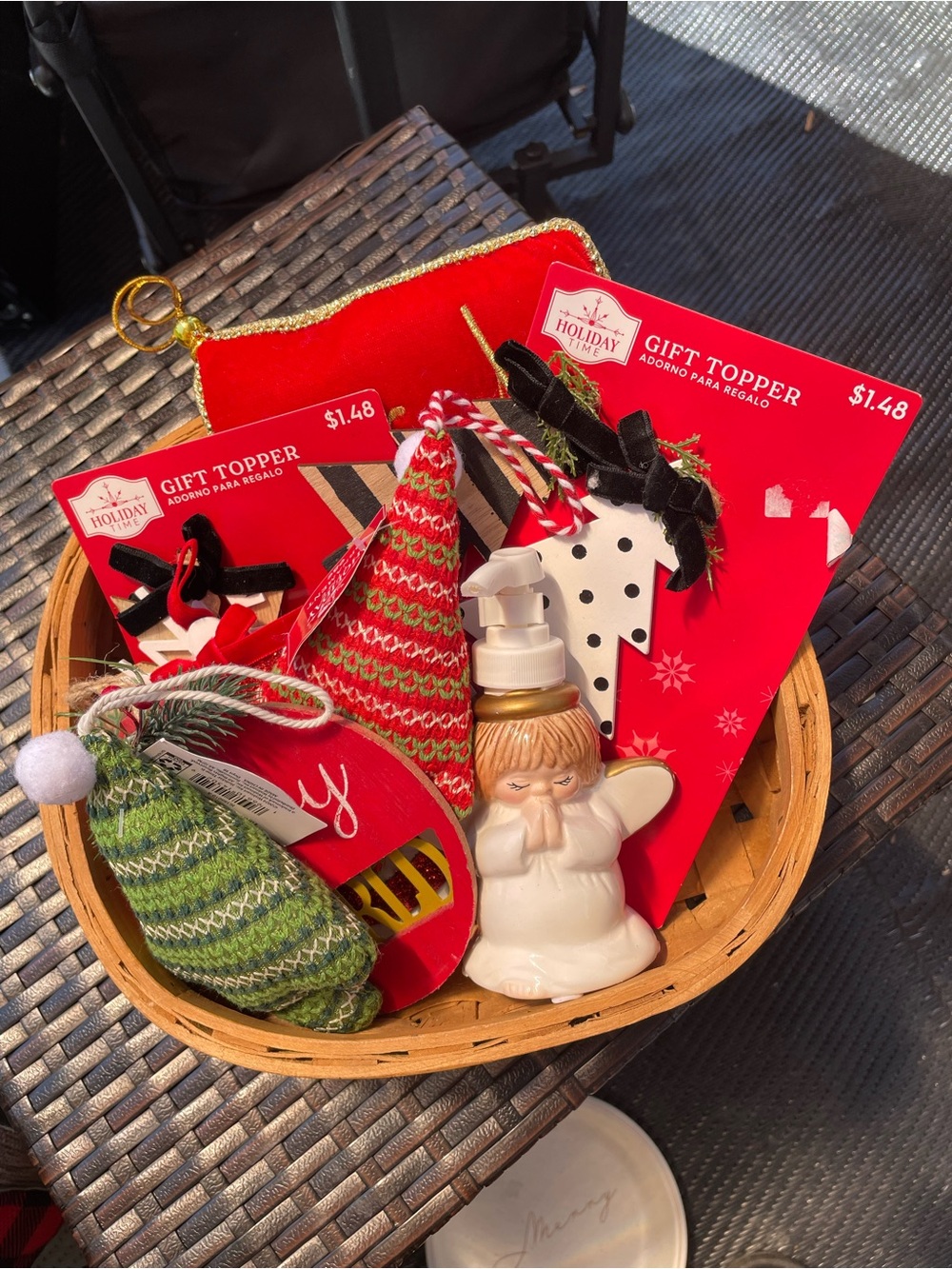 Holiday Time Red, Green and White Christmas Gift Toppers Set